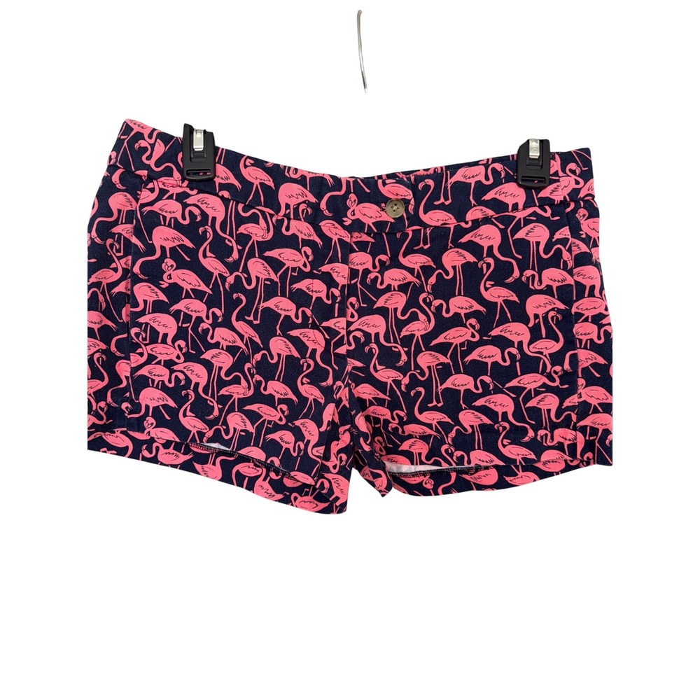 J. Crew Factory Pink Flamingo Print Navy Chino Shorts Women's Size 4